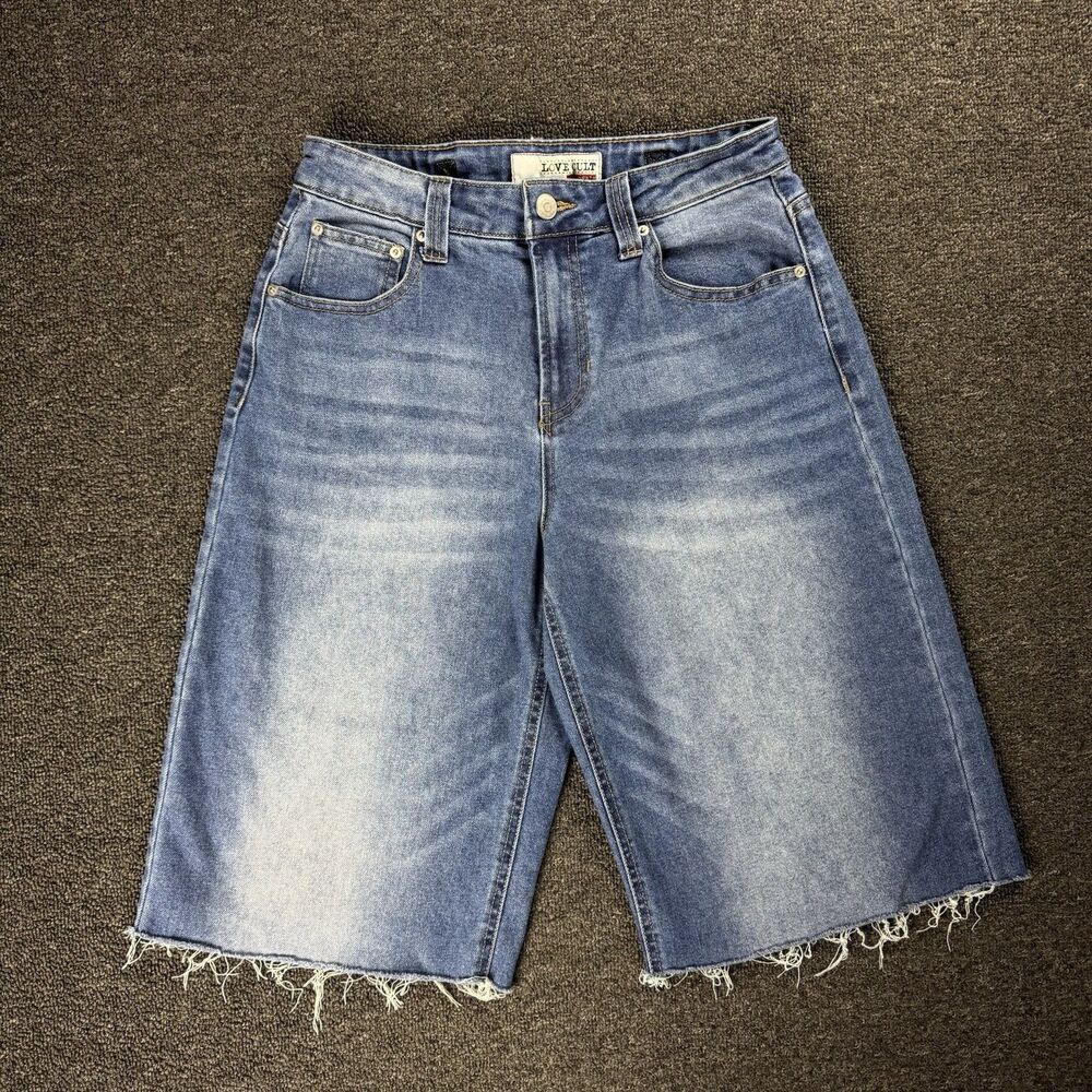 Love Cult Baggy High Rise Jorts Size 7 Y2K Wide Leg Denim Shorts Skater Punk